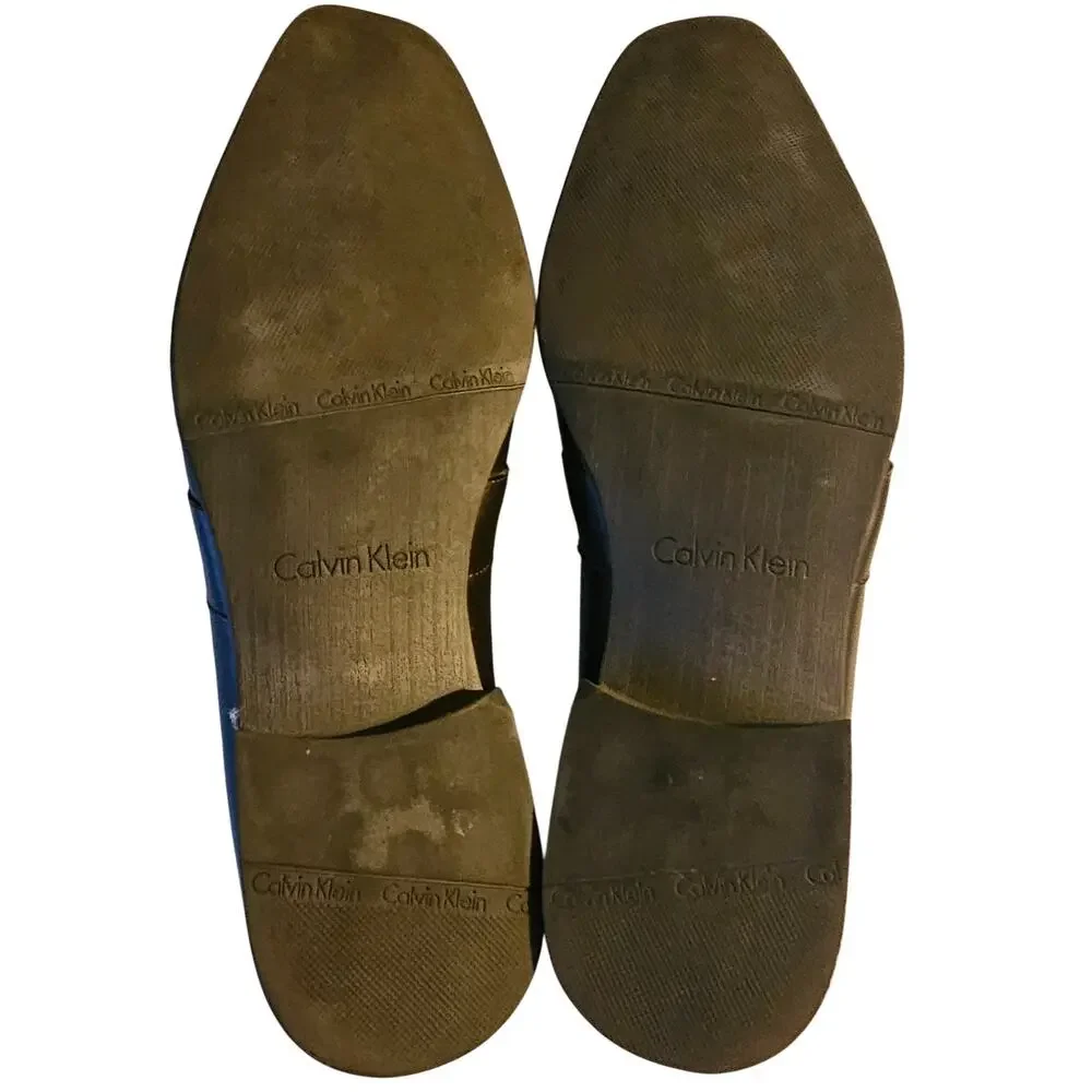Calvin Klein Men's Brown Slip on Bartley Loafers wLogo, Size 12